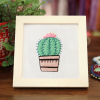 刺绣材料包学生儿童学校手工课布艺简单立体欧式花草十字绣新 仙人球+绣绷+原木色6寸方摆台