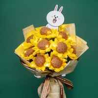 向日葵太阳花朵不织布手工制作diy成人材料包手捧花束情人节礼物 向日葵-9朵-英文报纸+灯