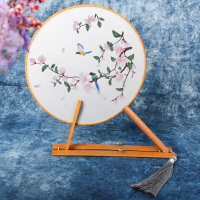 刺绣diy手工自绣材料包苏绣古风团扇绣花戳戳乐初学者绣品丝带绣 玉兰花枝[团扇+扇架+材料包+多送30%线量]