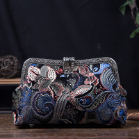 20cm口金手拿包手工布艺diy材料包银色压花斜挎背包旗袍款 非成品 蝴蝶团花簇 360#