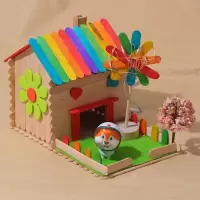 儿童手工diy小木屋制作房子建筑模型玩具幼儿园益智雪糕棒材料包 松鼠宇航员材料包