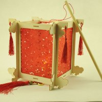 儿童元宵节仿古宫灯笼春节diy手工手提发光新年花灯幼儿园材料包 四角宫灯材料包+红色镂空纸