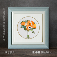 刺绣手工diy材料包初学者自绣绣品立体制作布艺绣花礼物送男友 秋水伊人(赠20cm绣绷) 蓝色精品相框