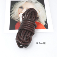 diy皮绳真皮绳牛皮绳做旧仿古咖啡色圆扁形牛皮条手链项链编织绳 仿古咖 8.0mm 5米