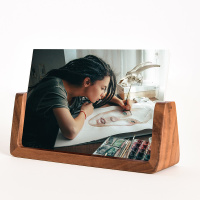 现代简约U型透明亚克力榉木相框diy标本装裱框收藏摆台框桌面摆台 U型黑胡桃横版+洗照片 A4(21*29.7cm)