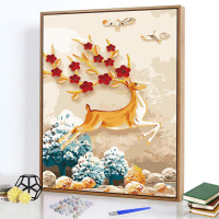 数字油画diy风景动漫手工减压涂色画手绘水彩画填充油彩画 装饰画 588梅花鹿 50*65带黑色成品外框+2套颜料+2套