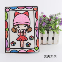 雪花泥画珍珠泥粘土画儿童diy手工米粒泥泡沫颗粒粘土填色画套装 02爱美女孩