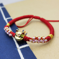 手工编制半成品桃花手绳可穿黄金饰品银饰转运珠路路通 红色