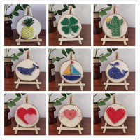 钉子绕线画篮球爱心四叶草熊猫鲸鱼海豚帆船熊猫儿童diy手工成品 圣诞树 直径约11厘米 豪华成品带支架小灯