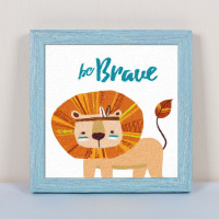 儿童数字油画diy油彩画 卡通动漫动物丙烯数码手绘填色手工装饰画 动物部落1 33*33cm(送精美相框) 拉丝蓝相框+