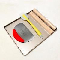 牛轧糖模具雪花酥diy材料牛扎糖整形工具套装家用金盘不粘烤盘 浅盘+木棒+尺子+硅胶铲+刀