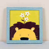 diy数字油画 动漫卡通儿童房手绘数码装饰画 2020动物连连看 狮子 33*33（精美相框） 拉丝蓝相框+彩色画板+颜