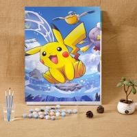 品画diy数字油画 油彩画手绘装饰画 客厅风景花动漫填色画皮卡丘 浅藕色 皮卡丘 60*75(2.5厚二套颜料二套笔)