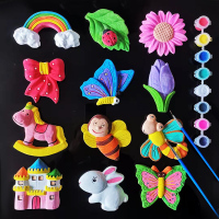 幼儿园儿童手工益智创意石膏娃娃涂色涂鸦白模填色模具彩绘 蝴蝶花园(新款)加大 12个送2支笔+12色