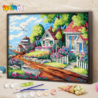 数字油画diy手工手绘填色涂充装饰客厅风景建筑梦幻别墅 G175 梦幻别墅 40*50带内框1.6cm厚(黑白板) 颜
