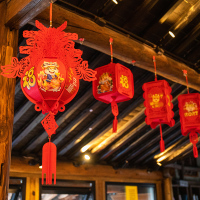 2021新年装饰儿童手工制作diy材料幼儿园元宵节小红灯笼挂饰布置 卡通鞭炮牛圆形灯笼