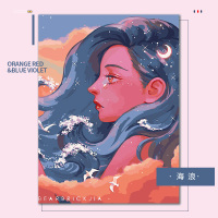 diy数字油画手工涂色客厅卧室装饰画减压填色油彩画手绘房间挂画 海浪 50*60 实木内框 diy涂色+金色外框 [送画