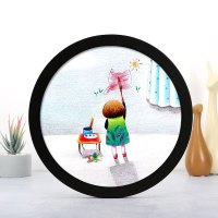 儿童圆形相框画框挂墙7 10寸8十字绣彩铅绘画装裱框架创意手工diy 黑色(不含画芯) 20寸(可放直径50.8厘米)