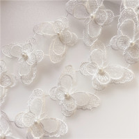 新品欧根纱蝴蝶刺绣花边DIY服装辅料演出服配饰甜美蕾丝花朵 白色一米 26个