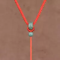 简约翡翠手工编织吊坠挂绳玉石水晶玉佩可调节项链绳男女挂件绳子 天然豆青翡翠款红色