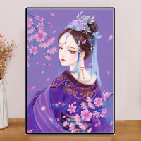 十字绣客厅古风国粹京剧紫衣花旦线绣人物自己绣2021新款 高清满绣棉线大格4股60x80CM