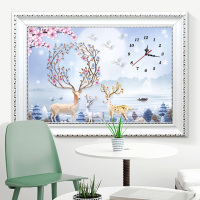 蒙娜丽莎十字绣2021新款客厅挂钟表餐厅麋鹿小幅卧室自己手工线绣 中格3股绣80*57进口法国丝线