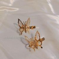 [蝴蝶颤颤发夹]山居秋暝保色蝴蝶颤夹手工汉服头饰童年记忆新鲜 金色 一对