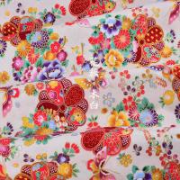 日式和风烫金布料 纯棉手工DIY布艺印花仙鹤面料汉服旗袍棉布包金 花簇-本白/半米