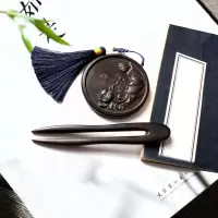 黑檀木簪子手工乌木古典木发簪古风汉服配饰发钗步摇创意盘头发饰 黑檀木U字双钗+沉贵宝貌美如花镜