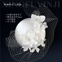法式新娘网纱礼帽手工烫花耳环手套三件发饰套装婚纱配饰品头饰仙 帽子