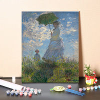 数字油画diy填充莫奈罂粟花田手工填色画画睡莲风景装饰画油彩画 2382 阳伞的女人 莫奈 新图 60*75绷好内框（2