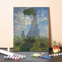 数字油画diy填充莫奈罂粟花田手工填色画画睡莲风景装饰画油彩画 2382 阳伞的女人 莫奈 新图 60*75绷好内框（2