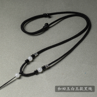 S925银手工编织吊坠挂绳和田玉黑曜石翡翠项链绳玉佩玉坠挂脖绳 和田白玉款黑绳