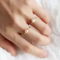 [午后慢时光]珍珠戒指 天然 女款 14K包金线 手工绕线戒指 白色珍珠18号