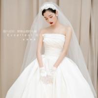 原创森系手工花朵花瓣珍珠发箍新娘结婚头饰旅拍写真样片盘发造型 模特发箍+简约耳针+手套