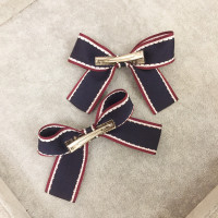 豆妈原创手工韩式甜美少女儿童可爱藏蓝色蝴蝶结对夹发夹边夹发饰 配4cm鸭嘴夹款一对