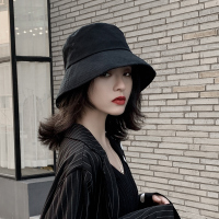 黑色渔夫帽女夏季韩版潮牌出游百搭遮阳帽日系网红休闲简约盆帽男 8.5CM檐 黑色(配防风绳) M(54-59cm)