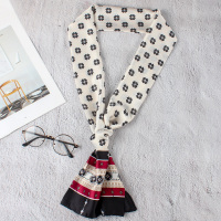 春秋小丝巾女装饰韩国长条领巾 ins百搭脖子方巾细窄配饰领带围巾 小领巾-十字花-白色