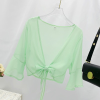 小披肩女夏季外搭雪纺开衫防晒衣百搭薄短款配吊带裙的小外套坎肩 923绿色 S 80-95斤