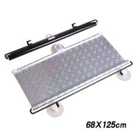 挖机驾驶室窗帘免打孔遮阳帘布伸缩式防晒隔热挖掘机汽车用品窗户 68*125cm[银色一对]