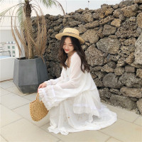 夏季2021新款中长款吊带连衣裙+仙女防晒衣开衫薄款雪纺衫外套女 白色防晒衣 均码