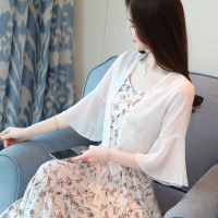 雪纺小披肩外套女夏季配裙子外搭薄款短款开衫防晒衣女百搭小坎肩 白色 S 75-94斤