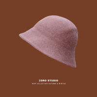 羊毛混纺时尚毛呢圆顶盆帽女潮秋冬韩版日系百搭水桶帽钟型渔夫帽 藕粉色 M(56-58cm)