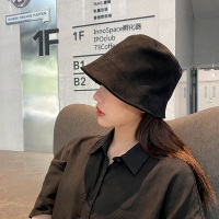 显脸小~素颜遮脸渔夫帽子女韩版潮百搭秋冬季日系网红水桶盆帽 黑色 M(56-58cm)