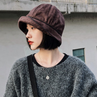 渔夫帽女秋冬韩版简约百搭毛线帽chic日系少女软妹盆帽保暖帽子潮 豆沙咖 均码