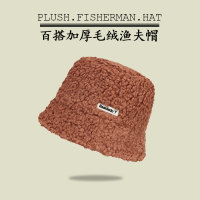 帽子女秋冬韩版潮羊羔毛绒渔夫帽显脸小复古百搭保暖日系网红盆帽 皮粉色 均码（56-58cm）