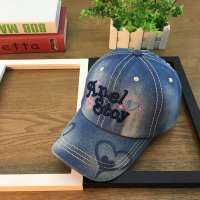 帽子女春秋季牛仔帽韩版潮百搭棒球帽刺绣字母中青年户外鸭舌帽子 藏青色 牛仔爱心 可调节
