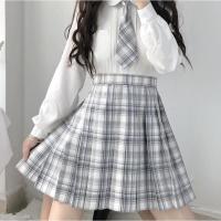 JK制服裙正版套装全套春季长袖日系半身裙女百褶裙学生校服格裙夏 [温柔一刀]格裙+白色长袖衬衫+领带+jk长袜 XS