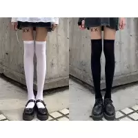 过膝袜夏季薄款天鹅绒袜子女白丝袜长筒黑色jk大腿高筒ins潮夏天 黑色+白色(天鹅绒) 均码
