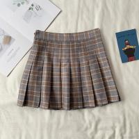 百褶裙子高腰a字短裙显瘦2021夏季新款学院风jk制服格子半身裙女 卡其格 S